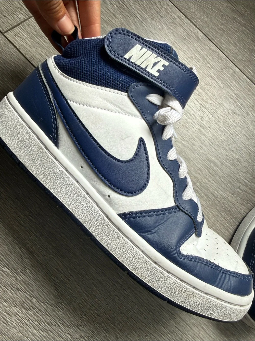 Nike Kids Navy & White High-Top Sneakers with Strap